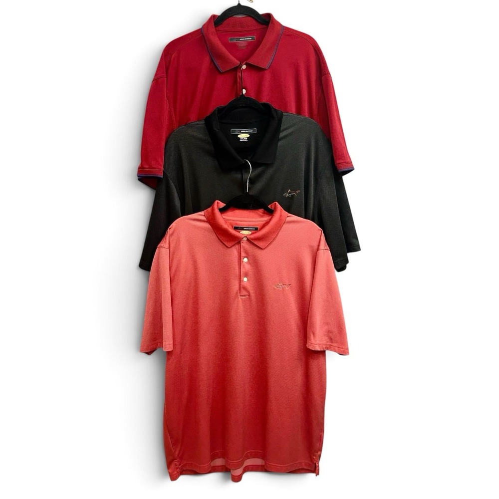 Greg Norman Play Dry Golf Shirts 2XL Red Gray Orange Golf Polo Shirts Set Of 3